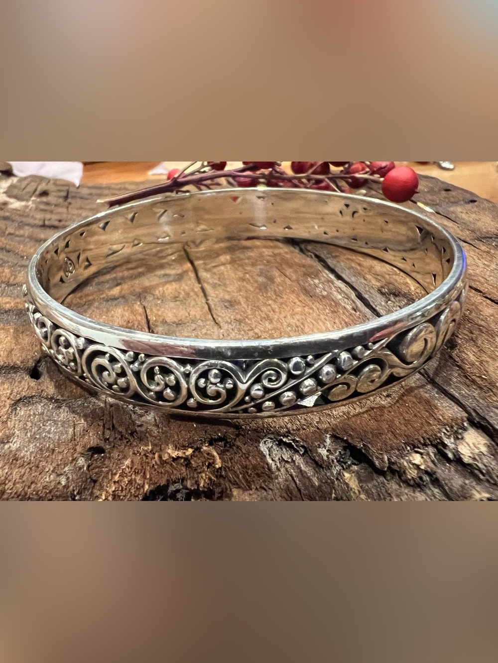 Brighton Scroll Bangle  Bracelet Fine Silver Plated Swirls Waves Vines Floral